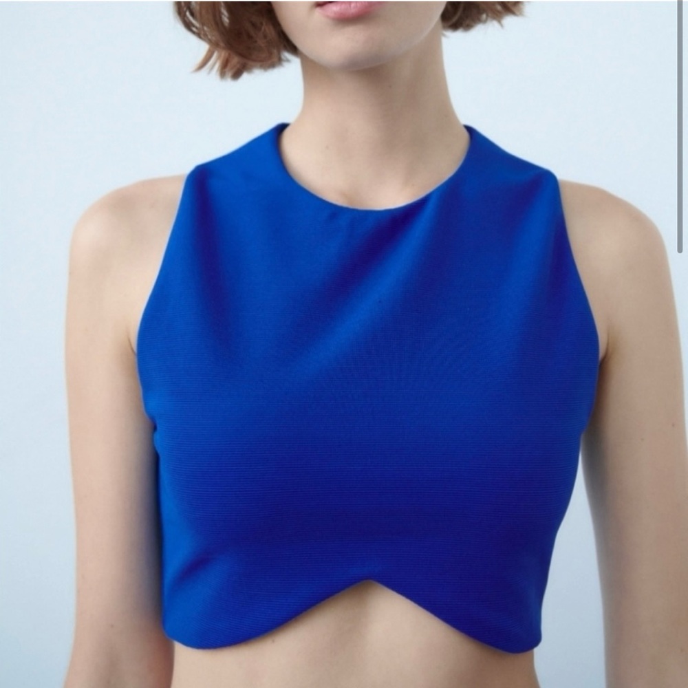 ZARA Blue Sleeveless Crop Top